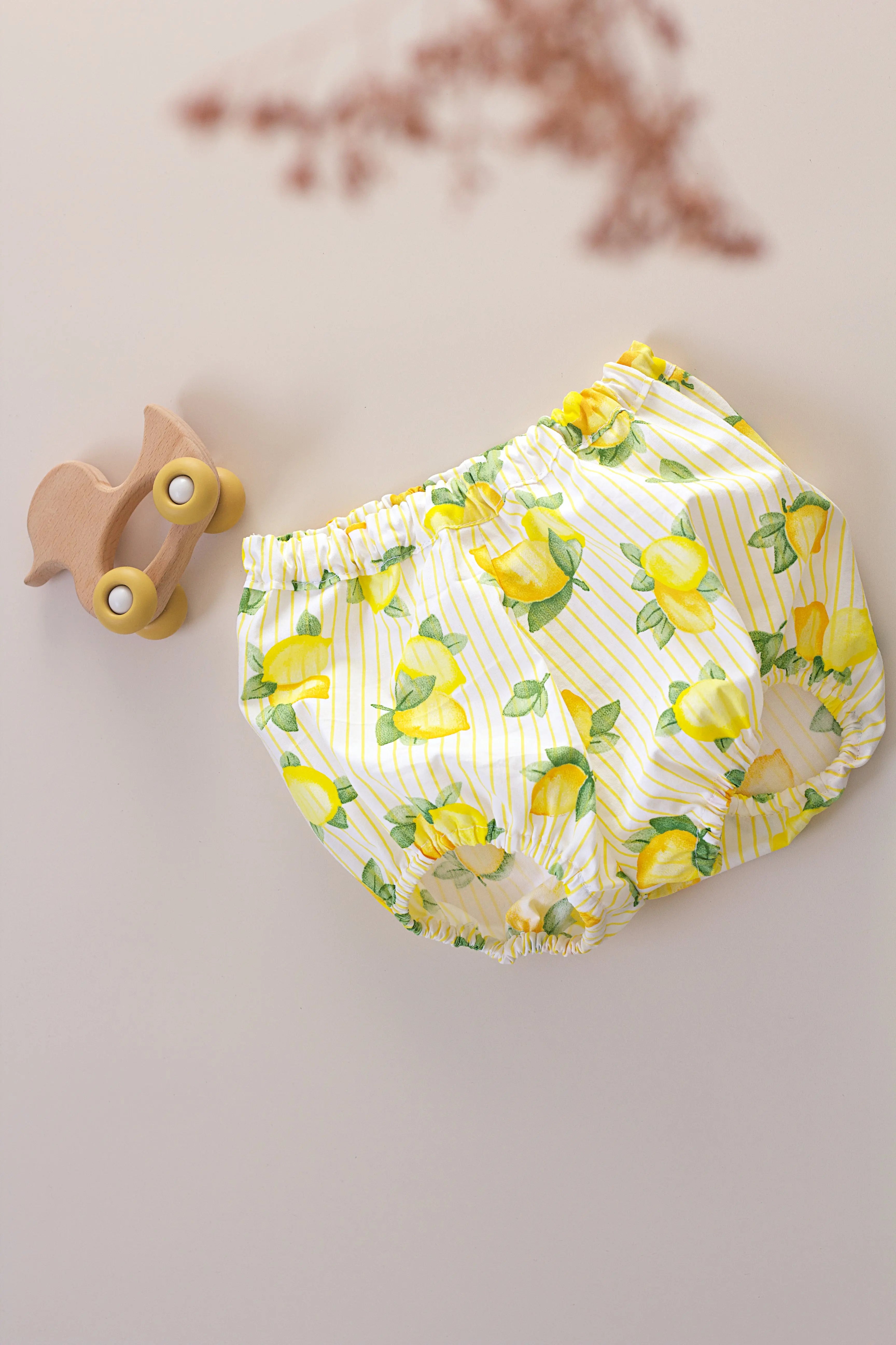 Bloomer bébé popeline citron 3/6 mois fait main coton bio - Passionly Couture
