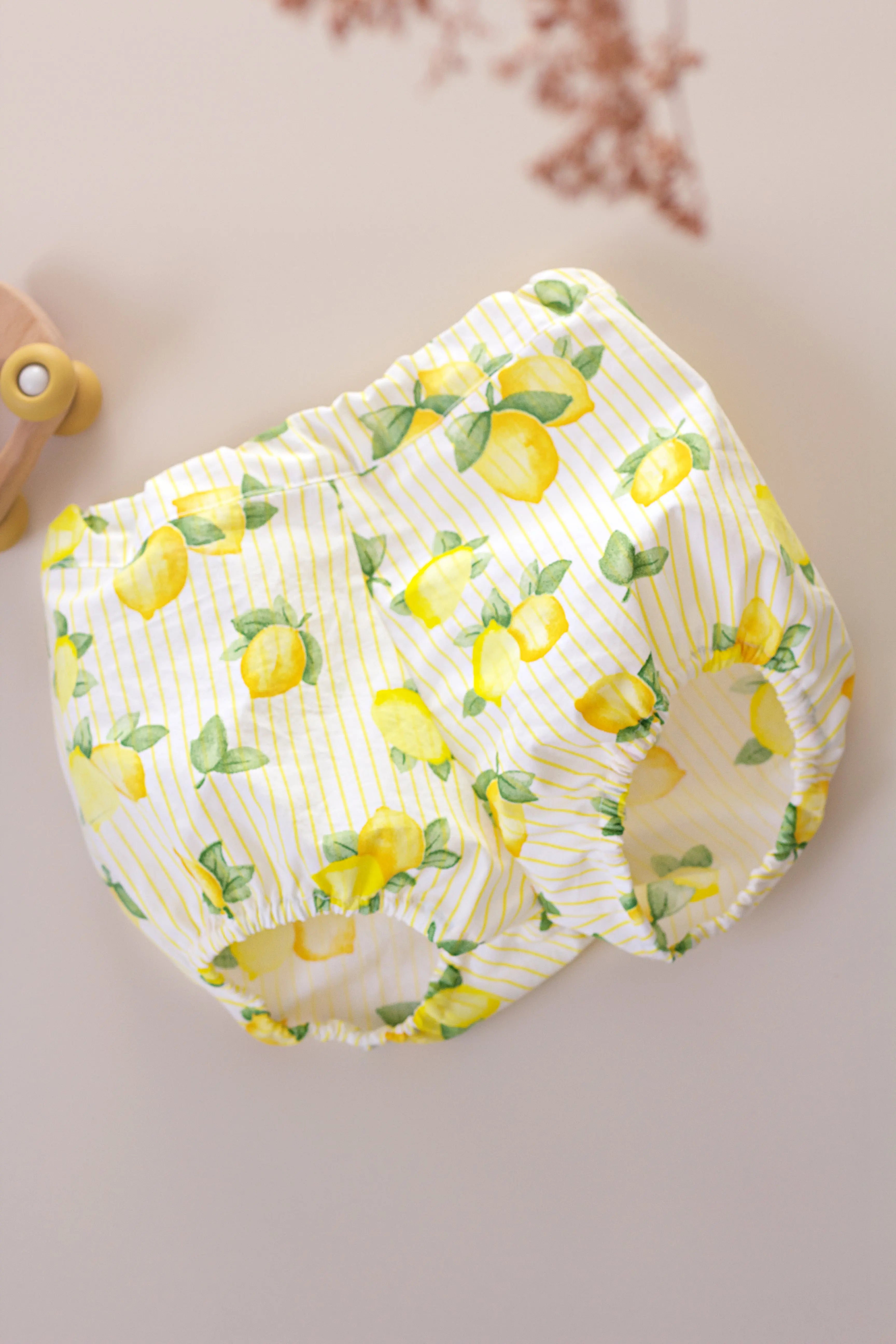 Bloomer bébé popeline citron coton bio 6/12 mois fait main - Passionly Couture
