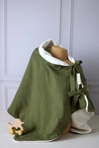 Couverture  2 en 1 bébé vert olive version poncho - Passionly Couture