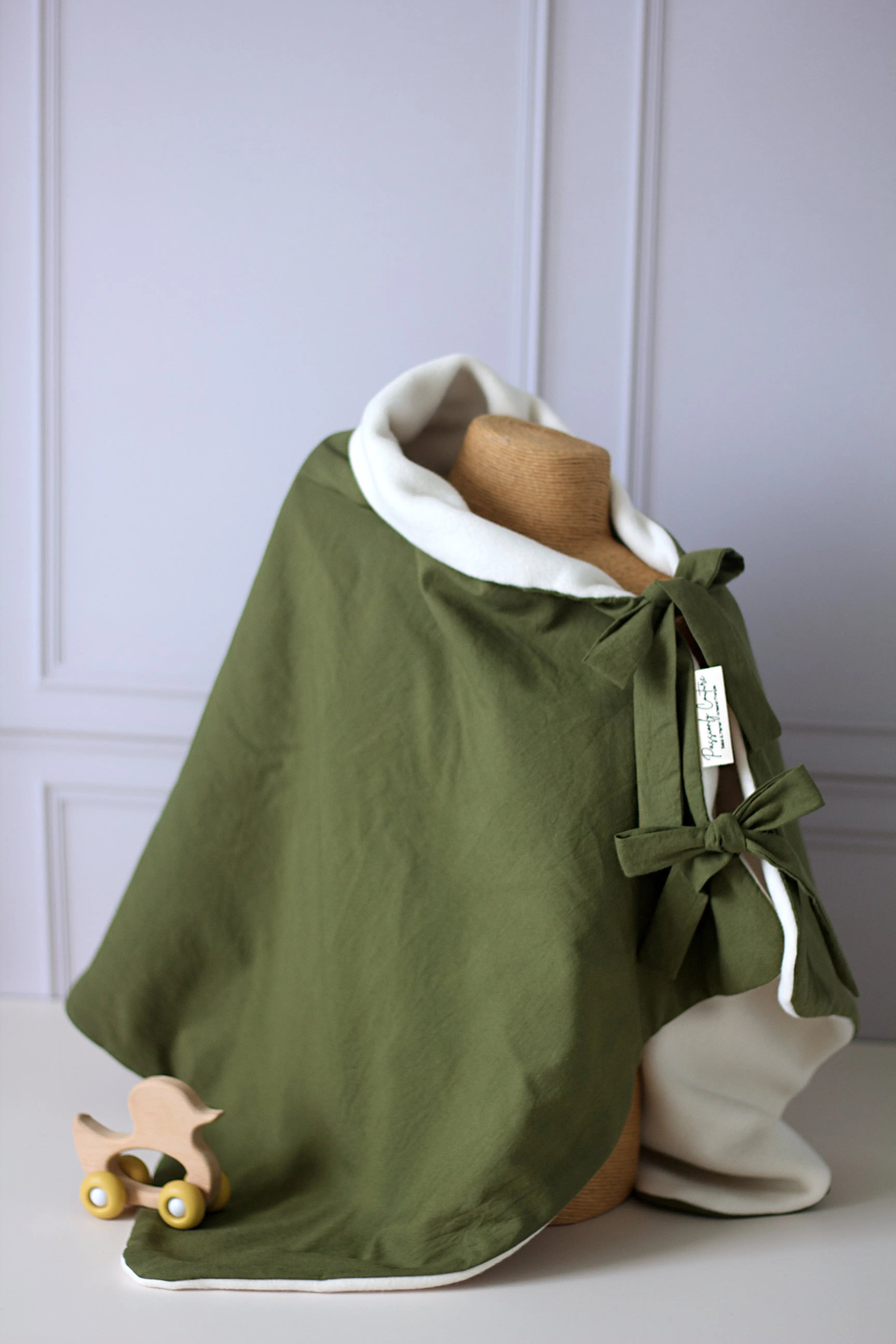 Couverture  2 en 1 bébé vert olive version poncho - Passionly Couture
