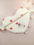 Besace coeur femme en double gaze 100%coton bio coloris vanille imprimé coeur - Passionly Couture