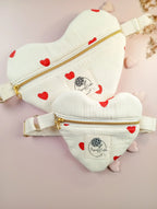 Besace coeur bébé et maman en double gaze 100%coton bio coloris vanille imprimé coeur matchy matchy - Passionly Couture