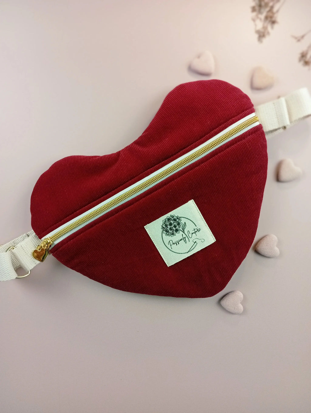 besace coeur velours milleraie bordeaux 100% coton biologique vue de face - Passionly Couture 