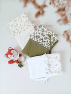 Collection protège carnet de santé bébé coton bio motifs lapin fleuri et vert olive - Passionly Couture