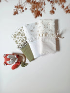 Collection protège livret de famille coton bio motifs lapin fleuri et vert olive - Passionly Couture